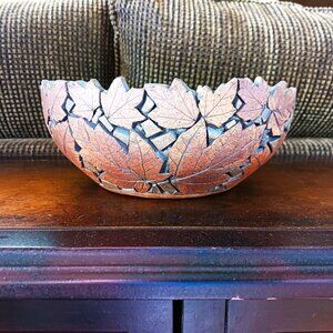 Hand Made Pottery Bowl Maple Leaves Design